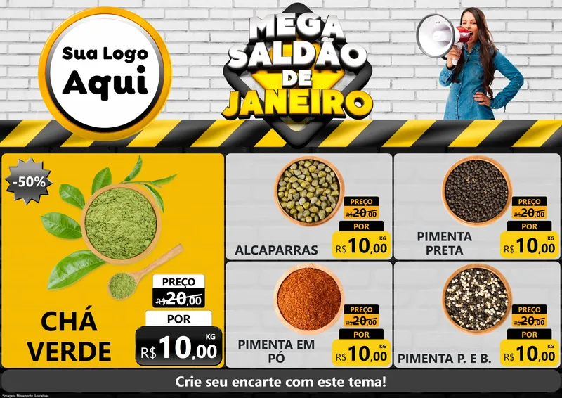 Modelo de Encarte para Encarte A4 Horizontal com o tema Mega Saldão de Janeiro para Produtos Naturais