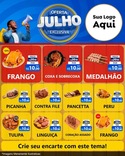 Modelo de Rede Social para Feed Instagram com o tema Oferta Exclusiva, Julho para Assados