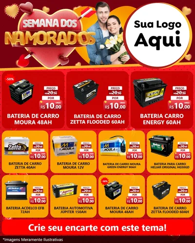 Modelo de Rede Social para Feed Instagram com o tema Semana dos Namorados para Baterias Elétricas