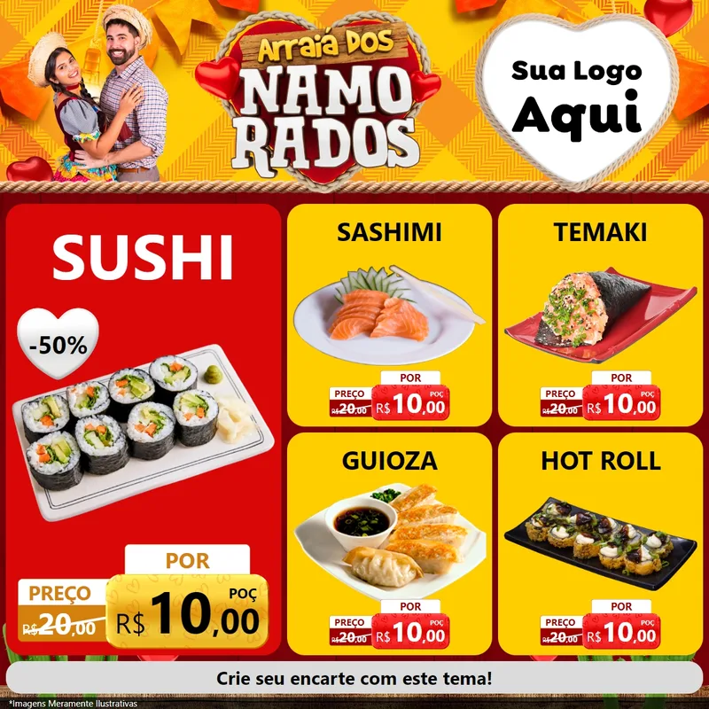 Modelo de Rede Social para Feed Facebook com o tema Arraiá dos Namorados para Comida japonesa