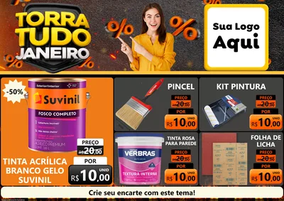 Modelo de Encarte para Encarte A4 Horizontal com o tema Torra Tudo Janeiro para Tintas e Ferramentas