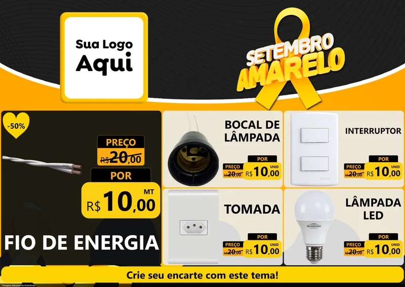 Modelo de Encarte para Encarte A4 Horizontal com o tema Setembro Amarelo para Materiais Elétricos