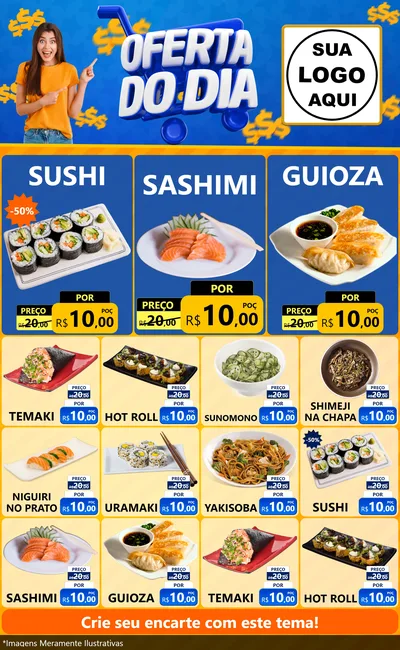 Modelo de Encarte para Encarte Grande com o tema Oferta do Dia para Comida japonesa