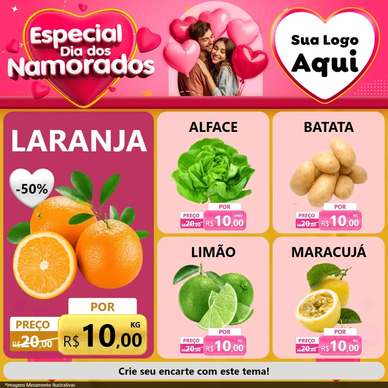Modelo de Rede Social para Feed Facebook com o tema Especial Dia dos Namorados para Hortifrúti