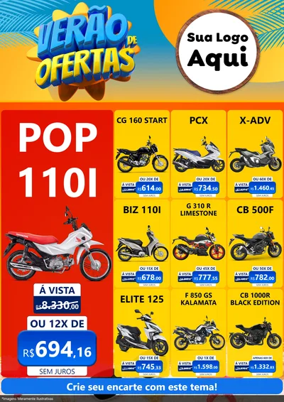 Modelo de Encarte para Encarte A4 Vertical com o tema Verão de Ofertas para Concessionaria de Motos