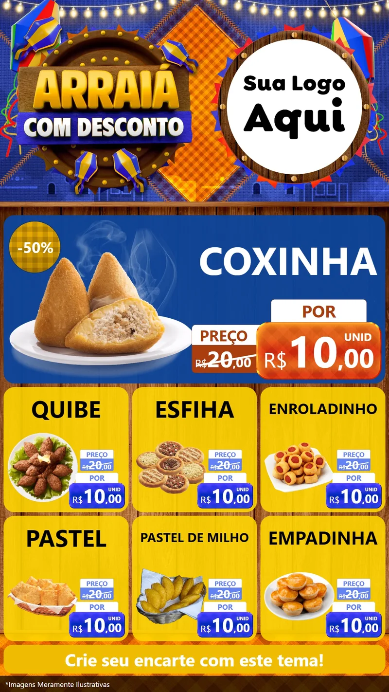 Modelo de Rede Social para Stories com o tema Arraiá Com Desconto para Salgadaria
