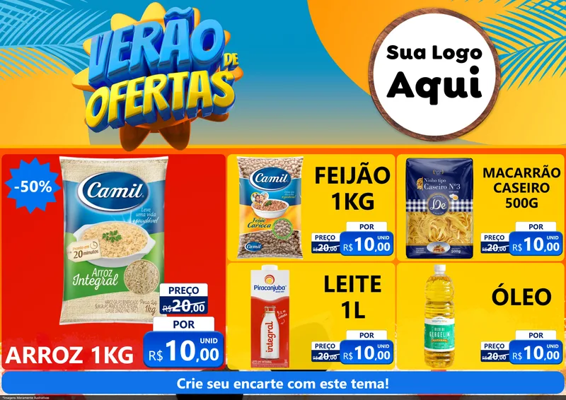 Modelo de Encarte para Encarte A4 Horizontal com o tema Verão de Ofertas para Supermercado