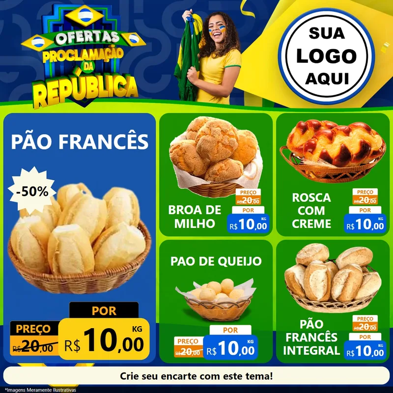 Modelo de Rede Social para Feed Facebook com o tema Ofertas Proclamação da República para Padaria