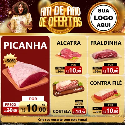 Modelo de Rede Social para Feed Facebook com o tema Fim de Ano de Ofertas para Açougue