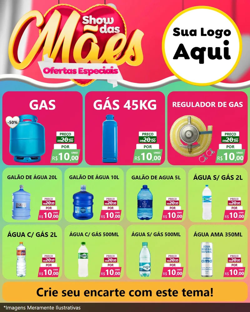 Modelo de Rede Social para Feed Instagram com o tema Show das Mães - Ofertas Especiais para Água e gás