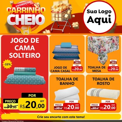 Modelo de Rede Social para Feed Facebook com o tema Promoção carrinho cheio para Cama, Mesa e Banho