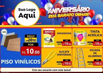 Modelo de Encarte para Encarte A4 Horizontal com o tema Aniversário para Material para Construção