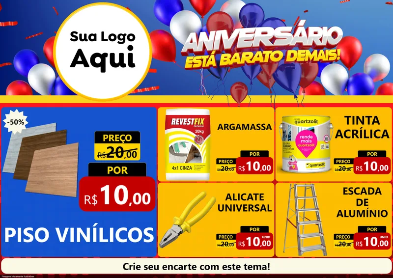 Modelo de Encarte para Encarte A4 Horizontal com o tema Aniversário para Material para Construção