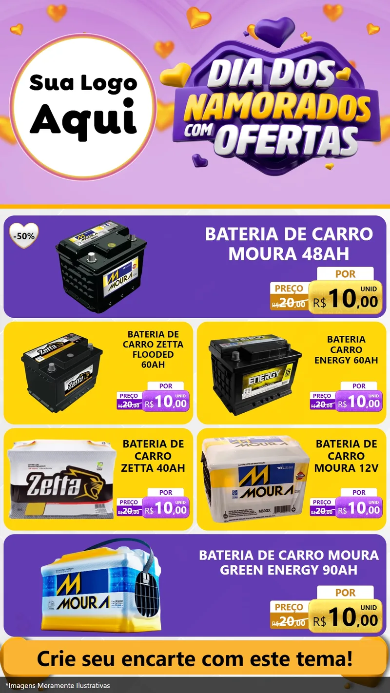 Modelo de TV para TV Vertical com o tema Dia Dos Namorados Com Ofertas para Baterias Elétricas