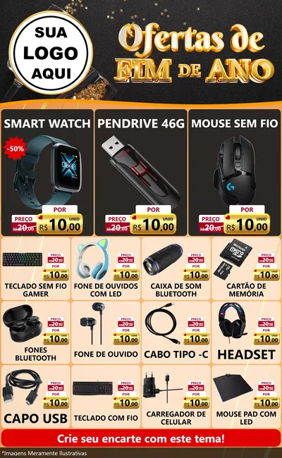 Modelo de Encarte para Encarte Grande com o tema Ofertas de Fim de Ano para Informática