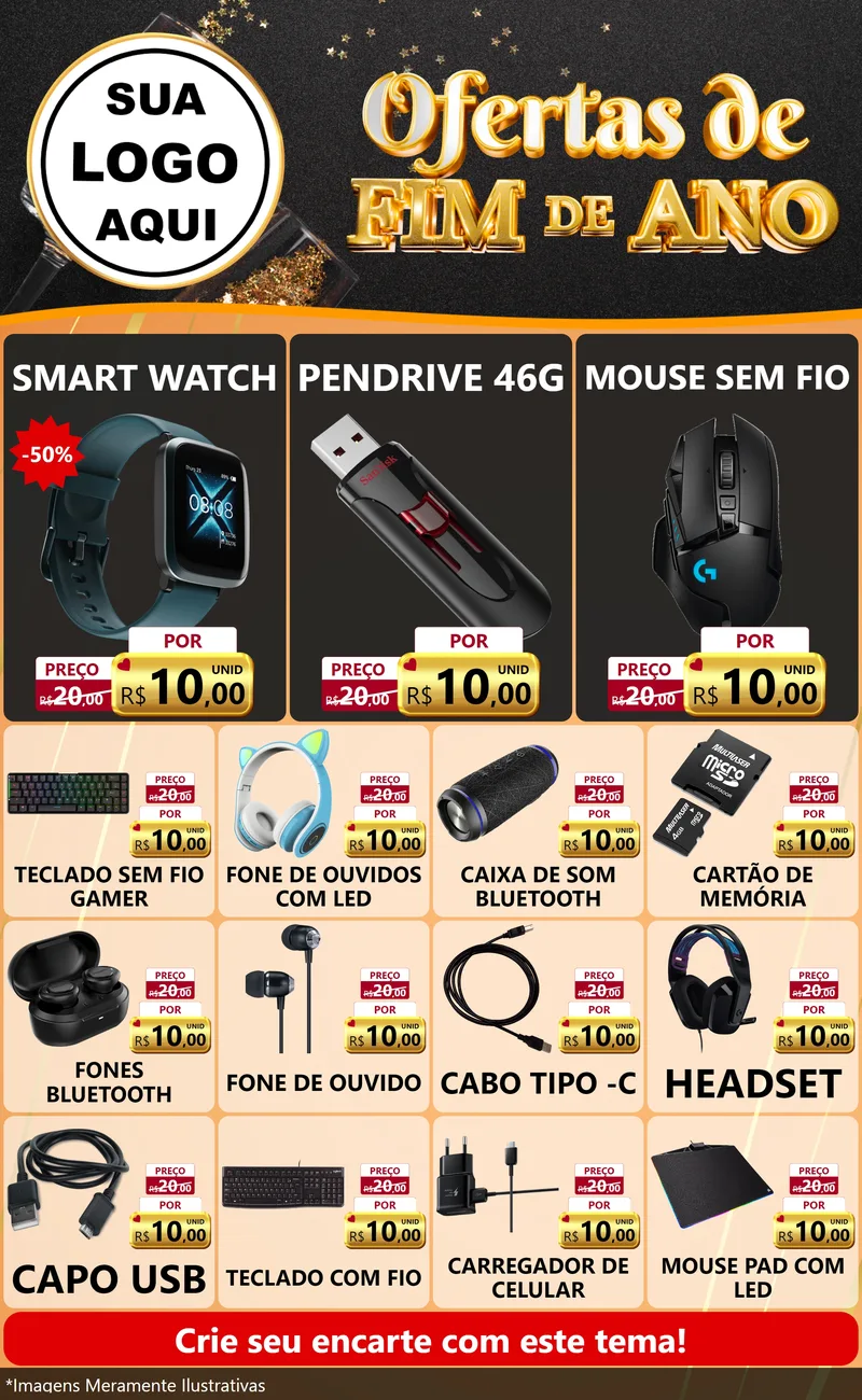 Modelo de Encarte para Encarte Grande com o tema Ofertas de Fim de Ano para Informática