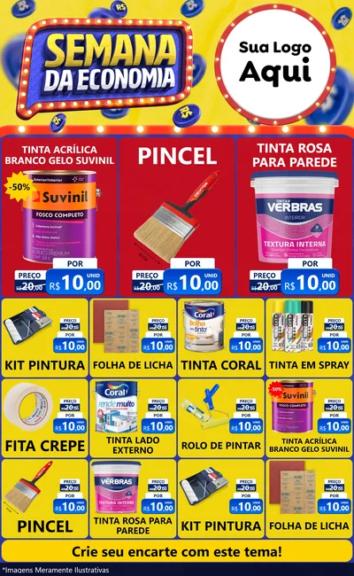 Modelo de Encarte para Encarte Grande com o tema Semana da Economia para Tintas e Ferramentas