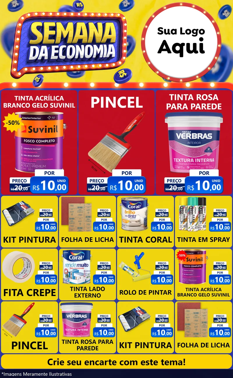 Modelo de Encarte para Encarte Grande com o tema Semana da Economia para Tintas e Ferramentas