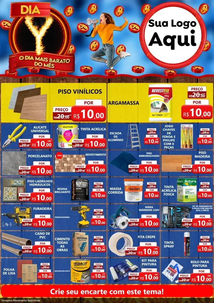 Modelo de Encarte para Encarte A4 Vertical com o tema Dia Y - O Dia Mais Barato Do Mês para Material para Construção