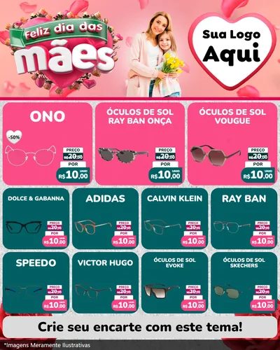 Modelo de Rede Social para Feed Instagram com o tema Feliz Dia das Mães para Óticas