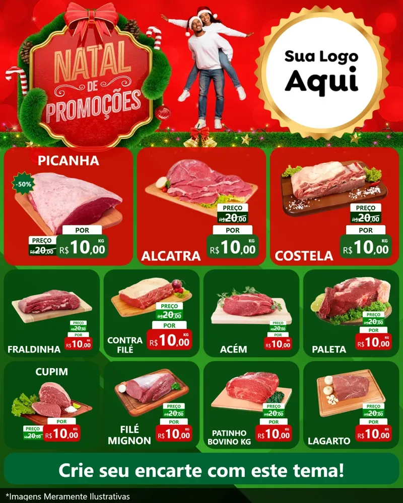 Modelo de Rede Social para Feed Instagram com o tema Natal de Promoções para Açougue