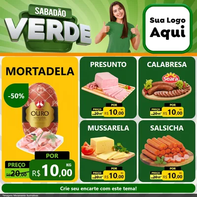 Modelo de Rede Social para Feed Facebook com o tema Sabadão Verde para Frios e Laticínios
