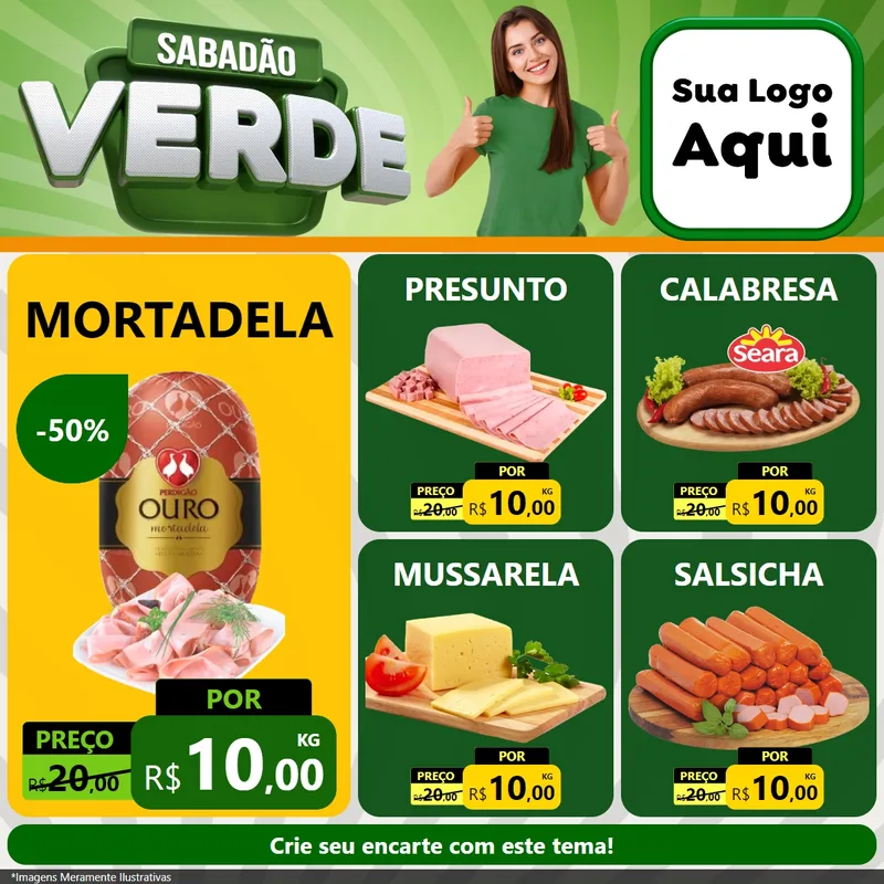 Modelo de Rede Social para Feed Facebook com o tema Sabadão Verde para Frios e Laticínios