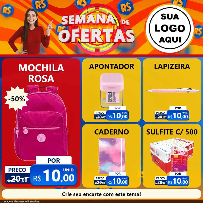 Modelo de Rede Social para Feed Facebook com o tema Semana de Ofertas para Papelaria