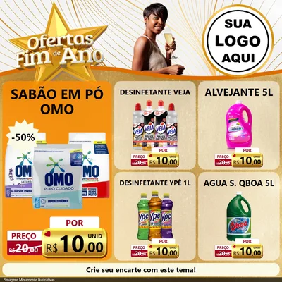 Modelo de Rede Social para Feed Facebook com o tema Ofertas Fim de Ano para Produtos de Limpeza