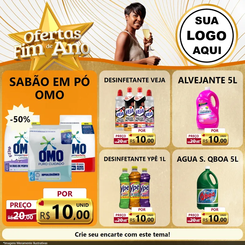 Modelo de Rede Social para Feed Facebook com o tema Ofertas Fim de Ano para Produtos de Limpeza