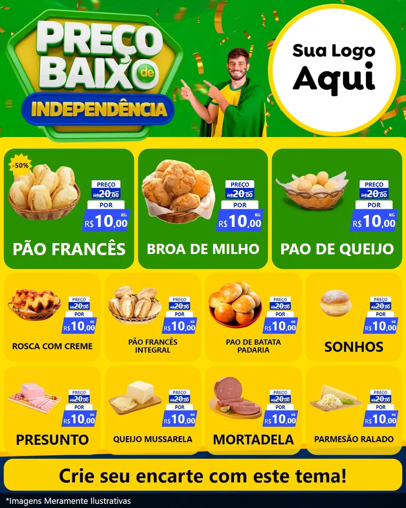 Modelo de Rede Social para Feed Instagram com o tema Preço Baixo de Independência para Padaria