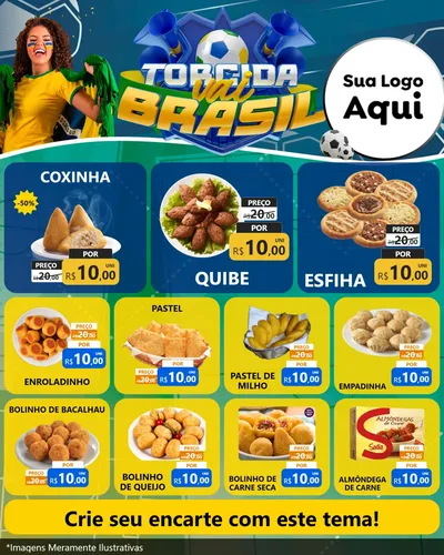 Modelo de Rede Social para Feed Instagram com o tema Torcida Vai Brasil - Copa para Salgadaria