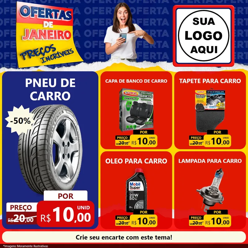 Modelo de Rede Social para Feed Facebook com o tema Ofertas de Janeiro - Preços Incríveis para Auto peças