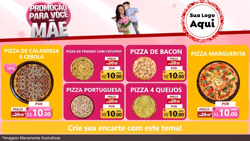 Modelo de TV para TV Horizontal com o tema Promoção Para Você Mãe para Pizzaria