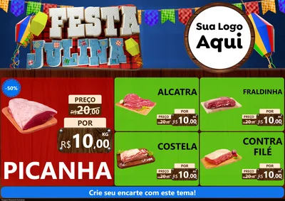 Modelo de Encarte para Encarte A4 Horizontal com o tema Festa Julina para Açougue