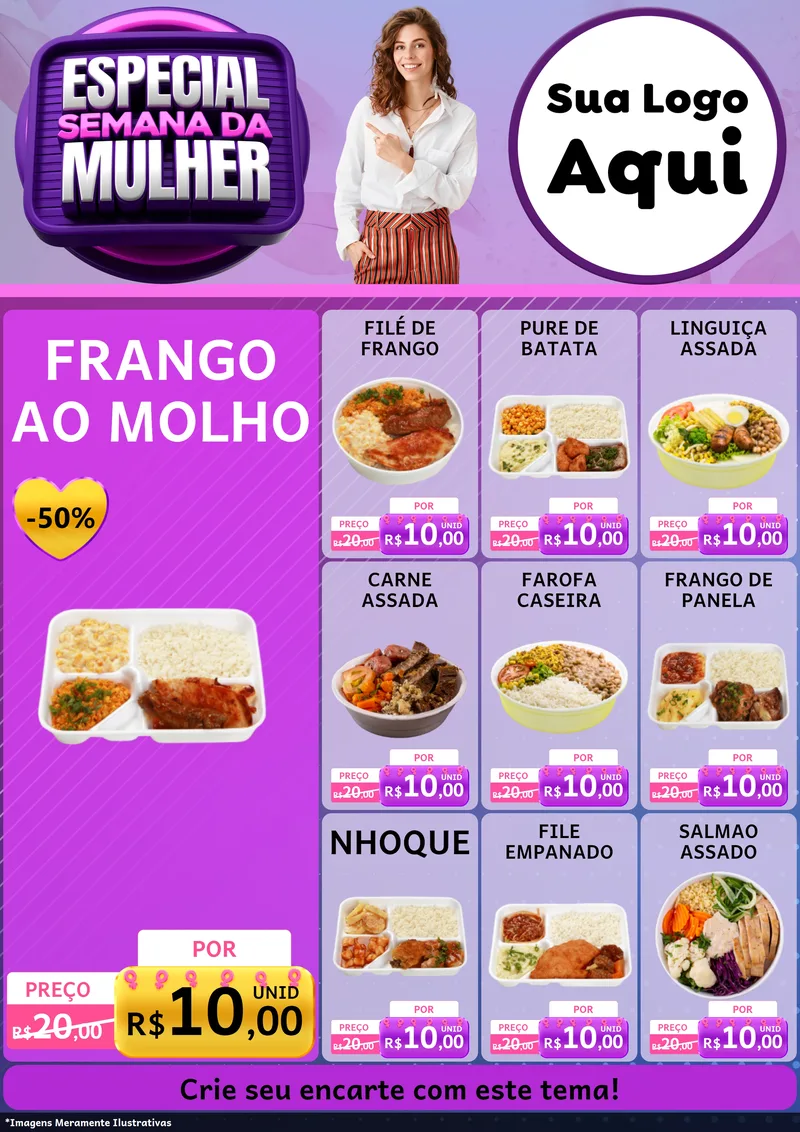 Modelo de Encarte para Encarte A4 Vertical com o tema Especial Semana da Mulher para Restaurante