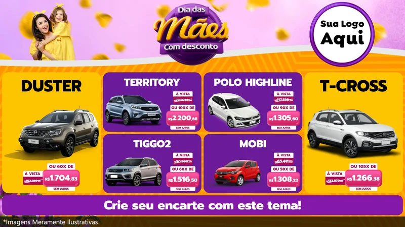 Modelo de TV para TV Horizontal com o tema Dia das Mães com Desconto para Concessionaria de Carros