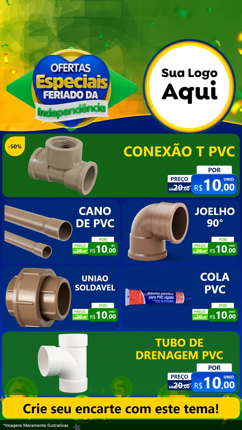 Modelo de TV para TV Vertical com o tema Ofertas Especiais Feriado da Independência para Tubos e conexões