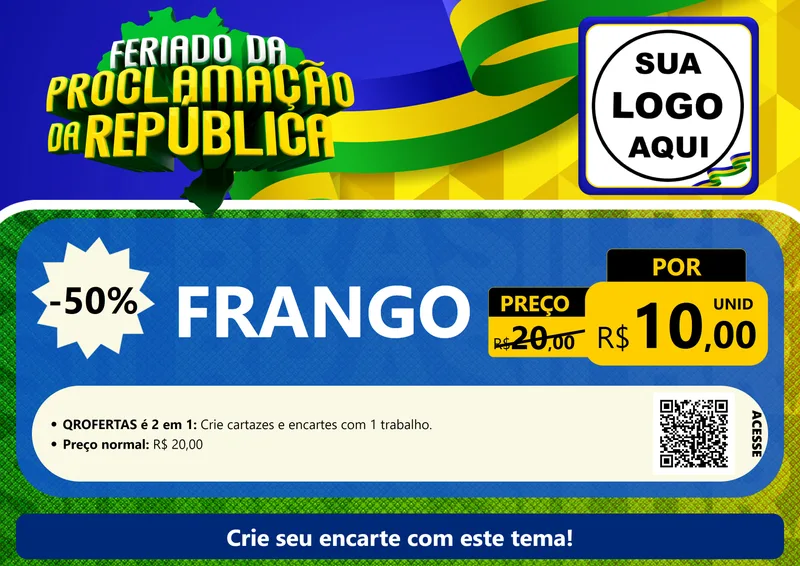 Modelo de Cartaz para Cartaz A4 Horizontal com o tema Feriado da Proclamação da República para Assados