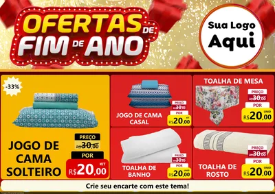 Modelo de Encarte para Encarte A4 Horizontal com o tema Ofertas de Fim de Ano para Cama, Mesa e Banho