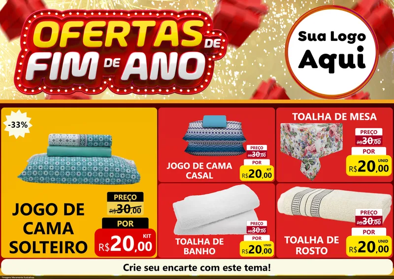 Modelo de Encarte para Encarte A4 Horizontal com o tema Ofertas de Fim de Ano para Cama, Mesa e Banho