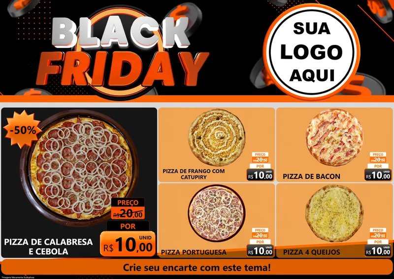 Modelo de Encarte para Encarte A4 Horizontal com o tema Black Friday para Pizzaria