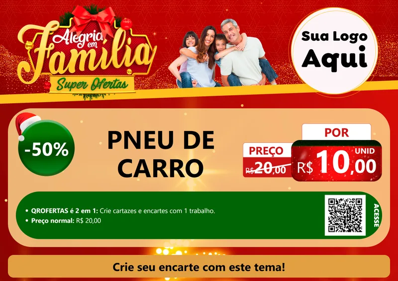 Modelo de Cartaz para Cartaz A4 Horizontal com o tema Alegria em Família Super Ofertas - Natal para Auto peças