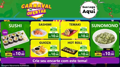 Modelo de TV para TV Horizontal com o tema Carnaval de Ofertas para Comida japonesa