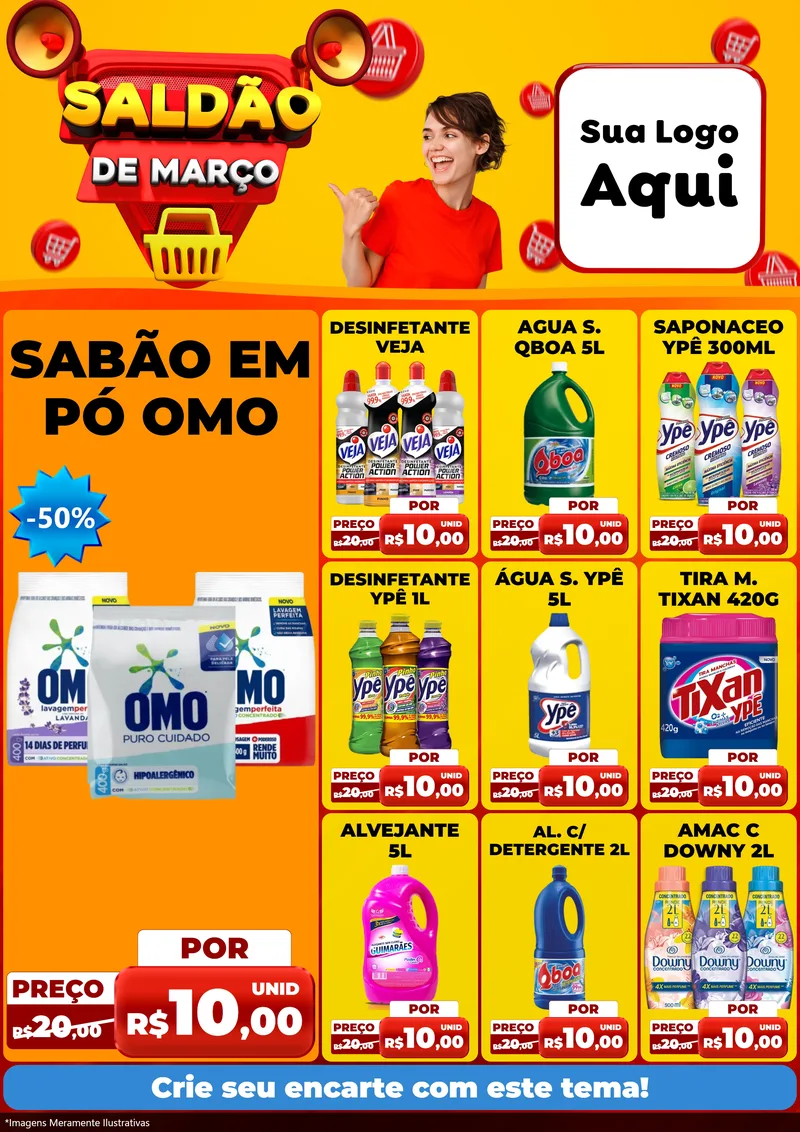 Modelo de Encarte para Encarte A4 Vertical com o tema Saldão de Março para Produtos de Limpeza