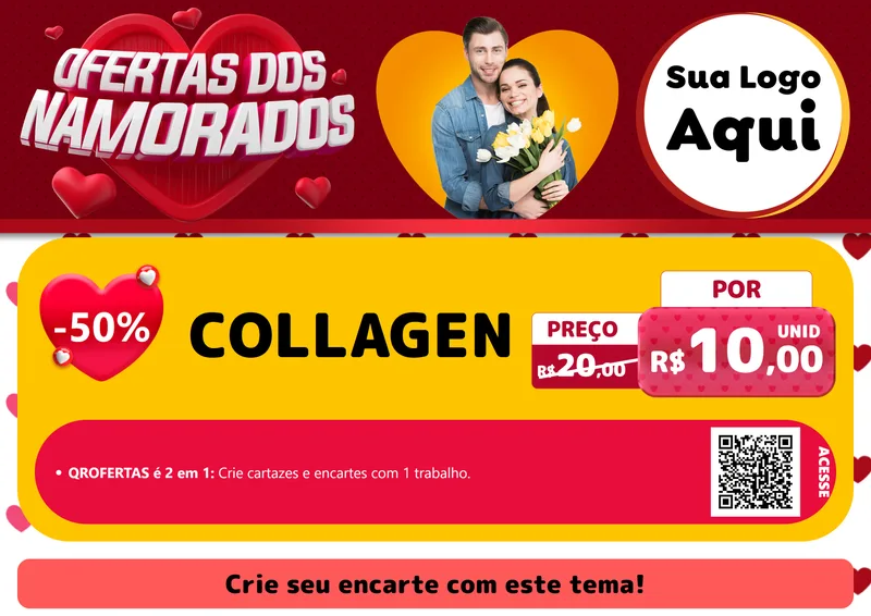 Modelo de Cartaz para Cartaz A4 Horizontal com o tema Ofertas Dos Namorados para Suplementos alimentares