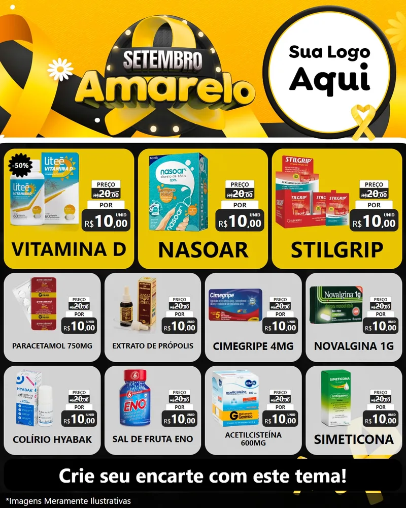 Modelo de Rede Social para Feed Instagram com o tema Setembro Amarelo para Farmácia
