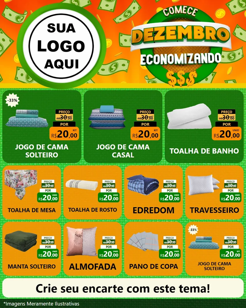 Modelo de Rede Social para Feed Instagram com o tema Comece Dezembro Economizando para Cama, Mesa e Banho