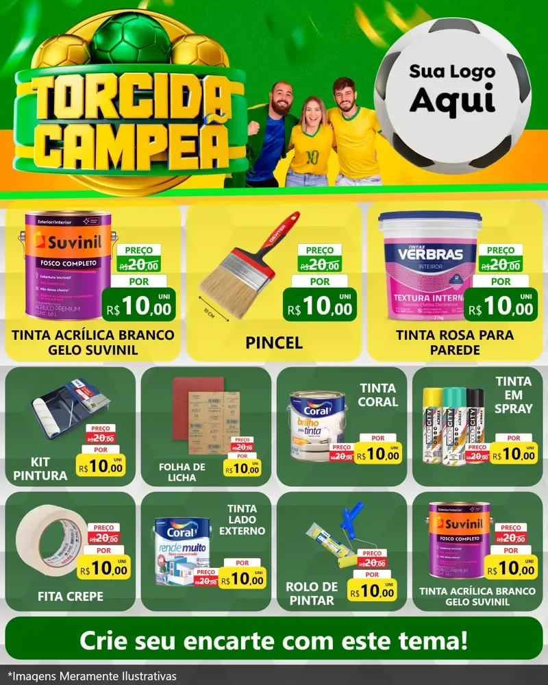Modelo de Rede Social para Feed Instagram com o tema Torcida Campeã - Copa para Tintas e Ferramentas