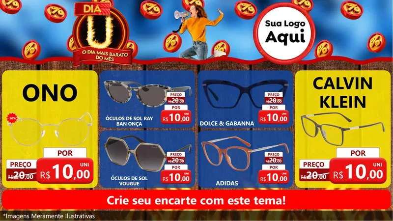 Modelo de TV para TV Horizontal com o tema Dia U - O Dia Mais Barato Do Mês para Óticas